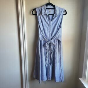 Collared pinstripe A-line waist tie dress